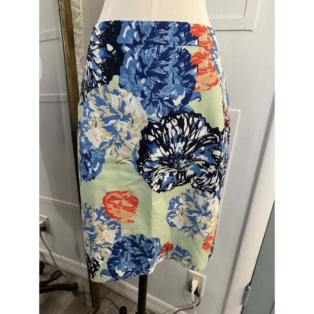J. Crew The Pencil Skirt Green Blue Multicolor Floral Print Size 4